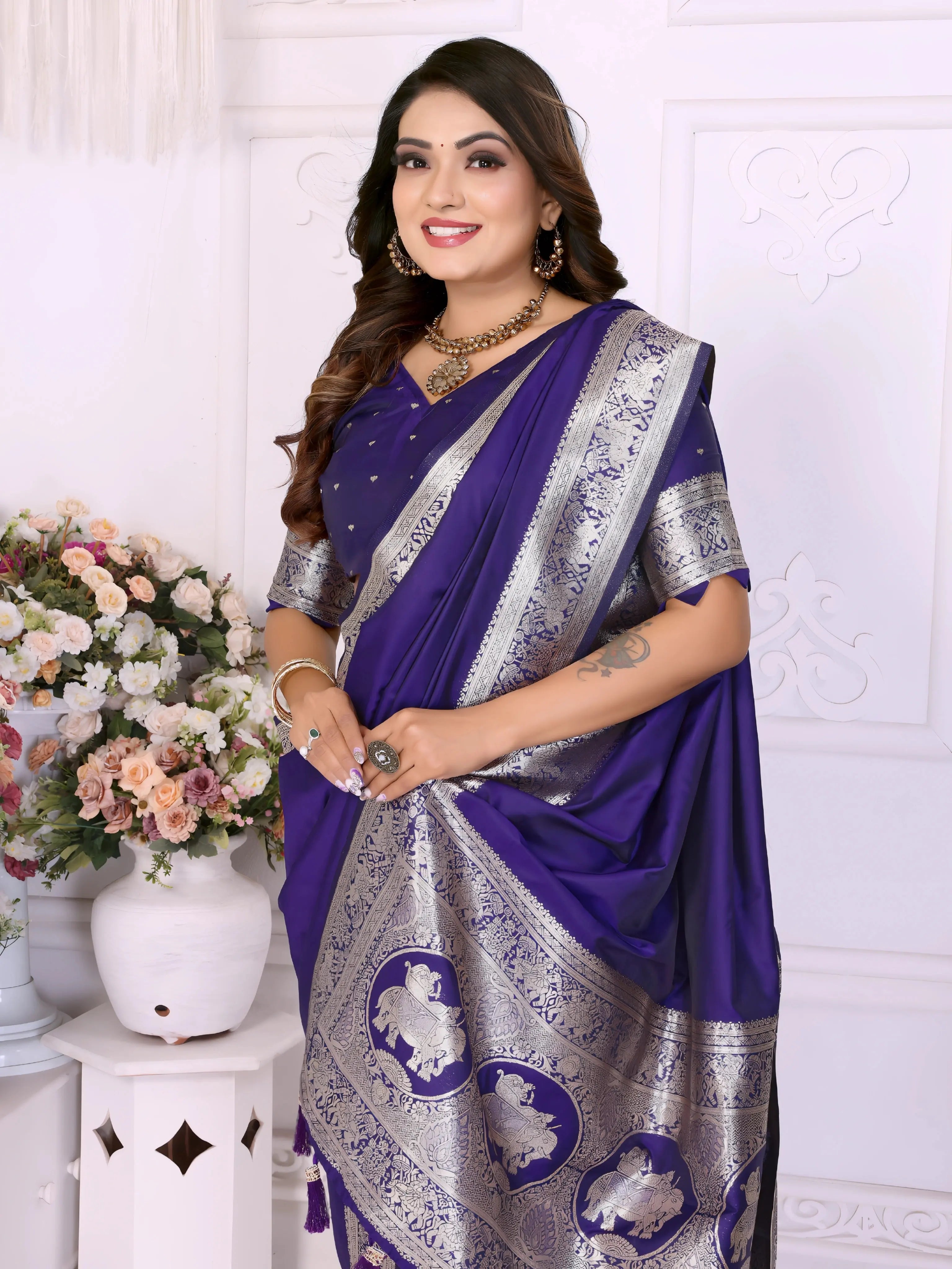 Navy Blue Gala Weaving Banarasi Silk Saree